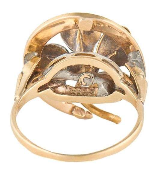 Vintage 0.03ct Diamond Green Enamel and Seed Pearls Four Leaf Clover Ring in 14K
