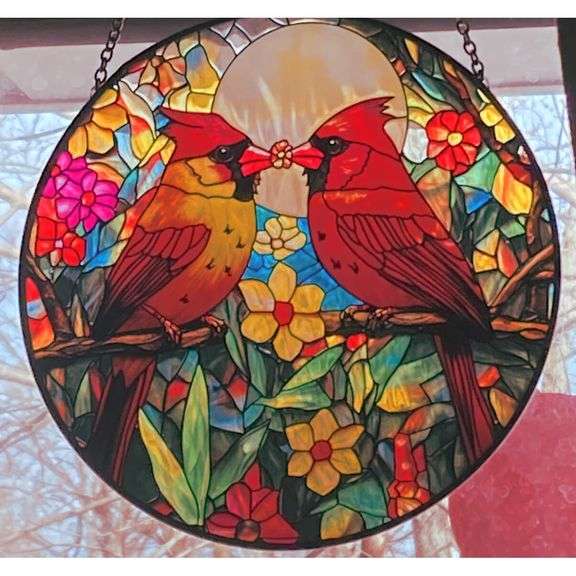 Red Bird Cardinal Stained Glass Suncatcher
