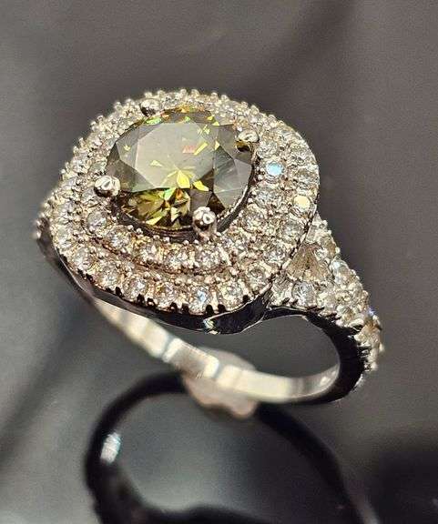 Dazzling 3.5 Ct  Golden Amber Green Lab Diamond Ring