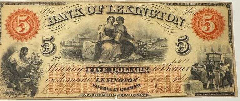 $5 Bank of Lexington North Carolina May 1860 Note