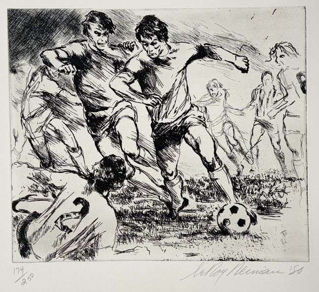 Highly Collectible LeRoy Neiman Signed Soccer Etching 1980