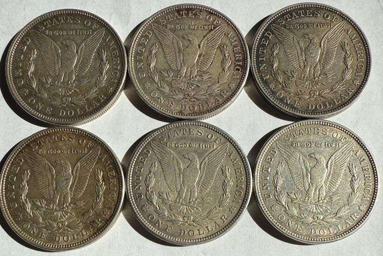 6 Circulated 1921 P D Morgan Dollars