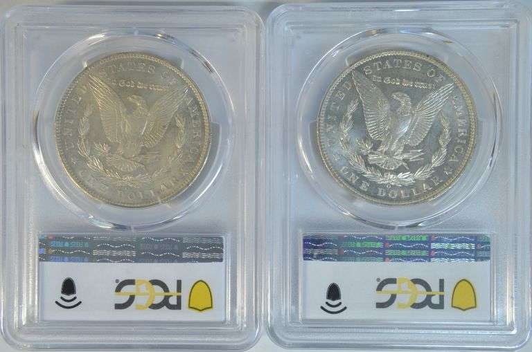 2 Flashy Prooflike 1904-O Morgan Silver Dollars. PCGS MS63