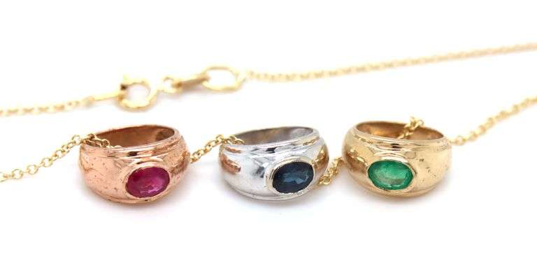 14kt Yellow gold set of 3 mini bezel set stone ring charms