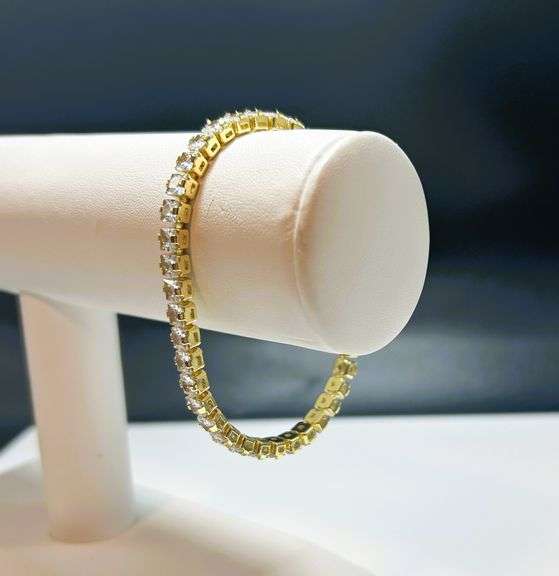 14 Kt Yellow Gold Plated VVs1 37 Individual Princess Cut Lab Simulated Diamond Tennis Bracelet.