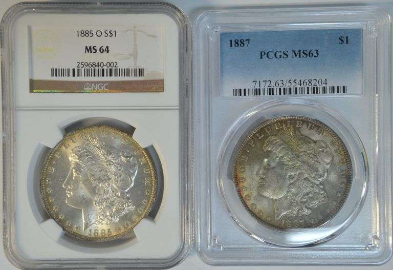 Choice and near Gem BU 1885-O (NGC MS64) and 1887 (PCGS MS63)