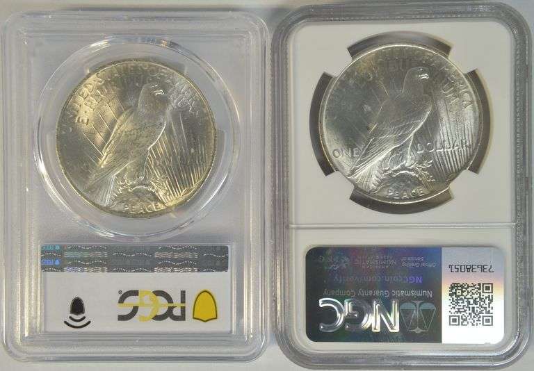 Near Gem BU 1923 (PCGS) and 1924 (NGC) MS64 Peace Silver Dollars