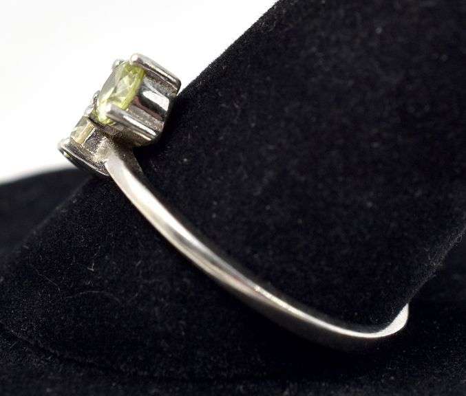 Green and White Gemstone Ring in Sterling Silver