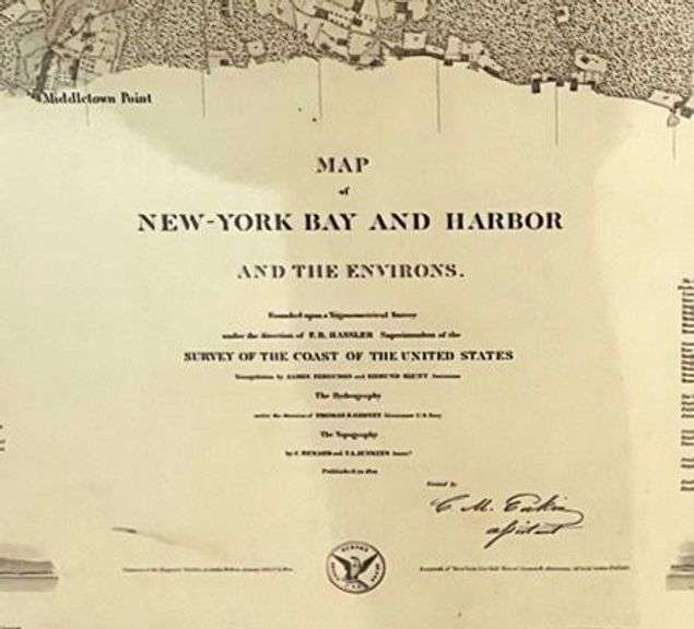 Framed Vintage Map of New York Bay and Harbor