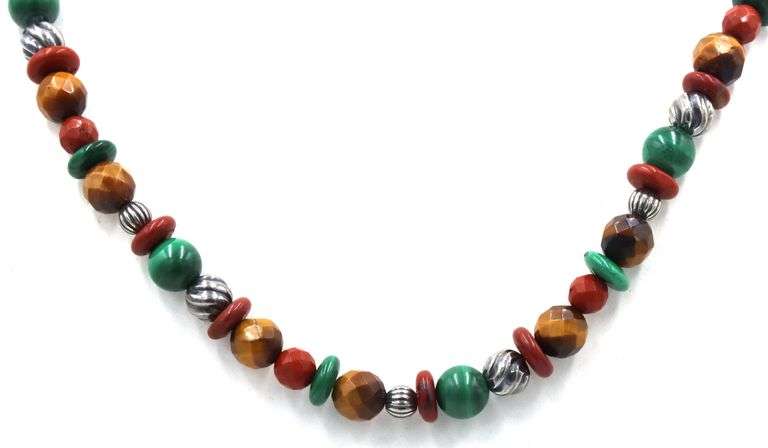 Multi color gemstone necklace with silver clasp