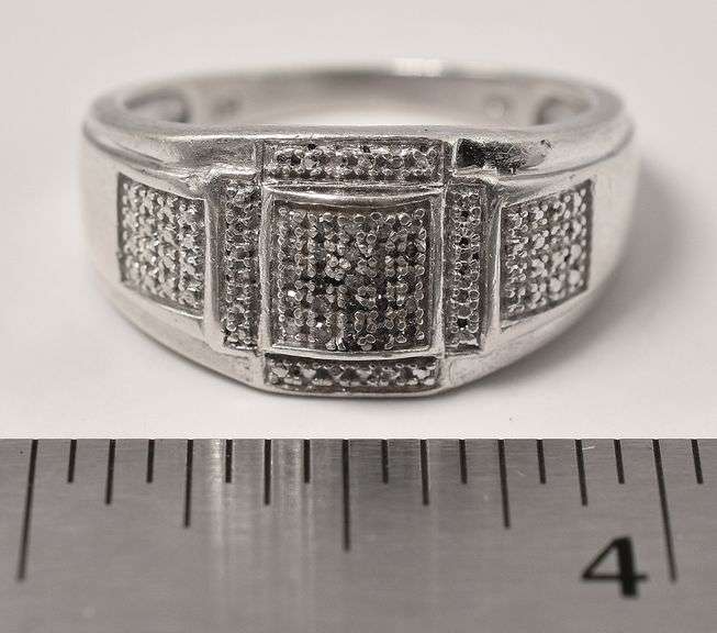 Diamond Cluster Men's Ring in Sterling Silver