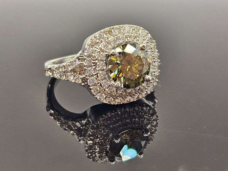 Dazzling 3.5 Ct  Golden Amber Green Lab Diamond Ring