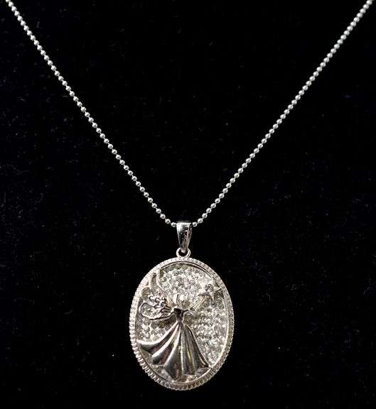 Angel Themed Pendant with CZ Gemstone Necklace in Sterling Silver