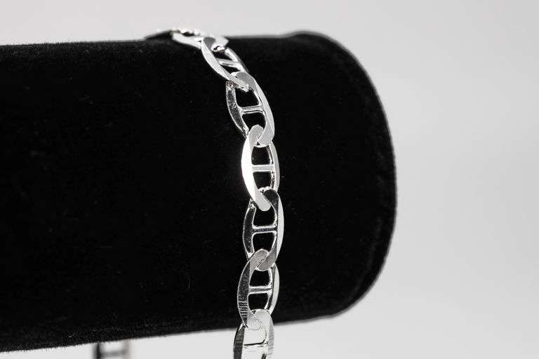 Sterling Silver Flat Marina Link Chain 6.6mm 925 Italy Anchor Mariner Anklet Bracelet 10"