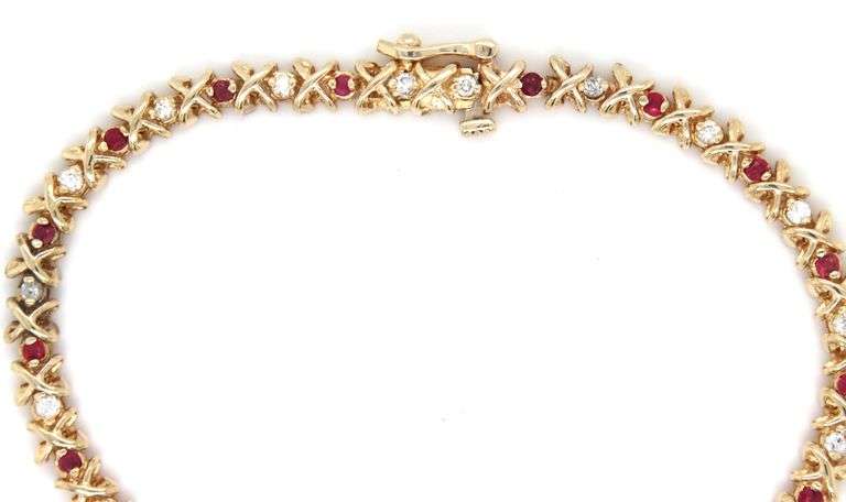 14kt Yellow gold ruby and diamond tennis bracelet