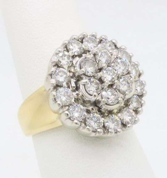 Incredible 2.10CTW Diamond Cluster Ring in 14k White & Yellow Gold