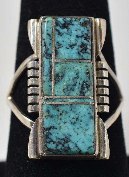 Antonio Yazzie Turquoise Inlay Ring in Sterling Silver