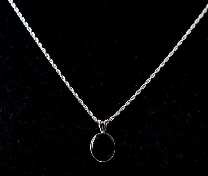 Black Onyx Gemstone Pendant Necklace in Sterling Silver