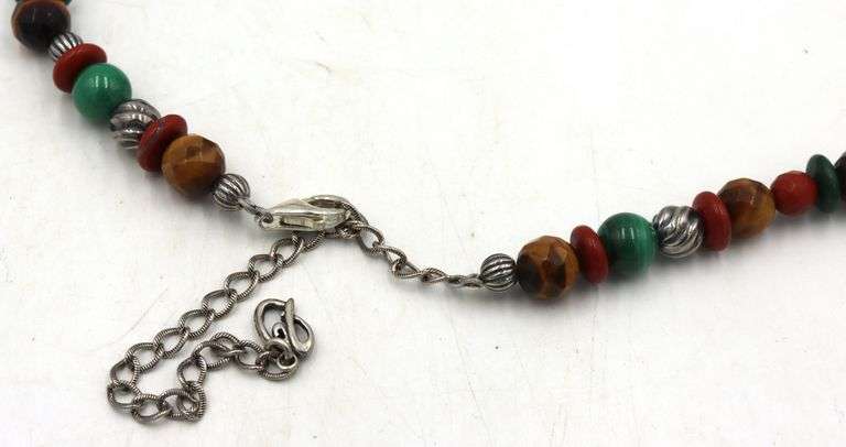 Multi color gemstone necklace with silver clasp