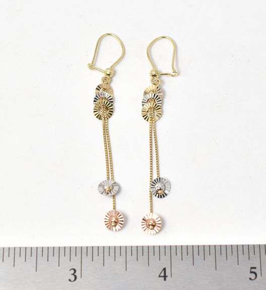 Dazzling Dangle Earrings 14K Tri-Color Gold