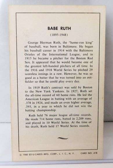 Babe Ruth 19609 ED-U Flash Baseball Card