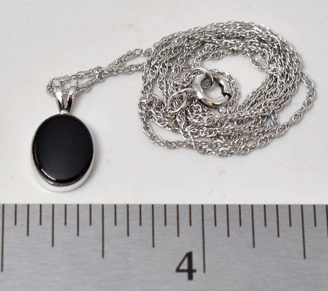Black Onyx Gemstone Pendant Necklace in Sterling Silver