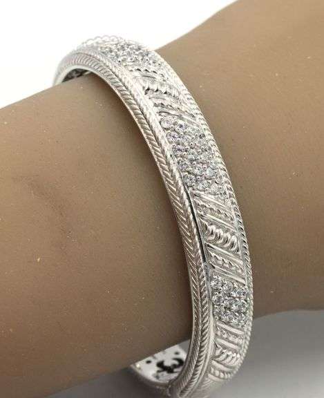 925 Sterling silver Judith Ripka rope hinged CZ cuff bangle
