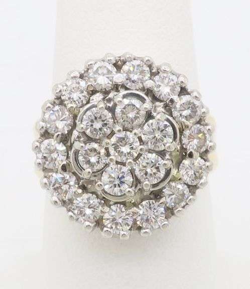 Incredible 2.10CTW Diamond Cluster Ring in 14k White & Yellow Gold