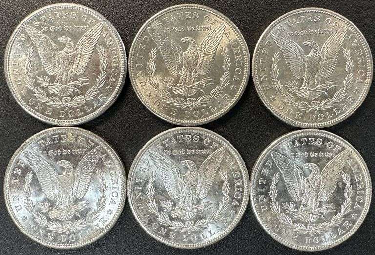 6 Blazing Choice BU 1881-S Morgan Silver Dollars. Original roll