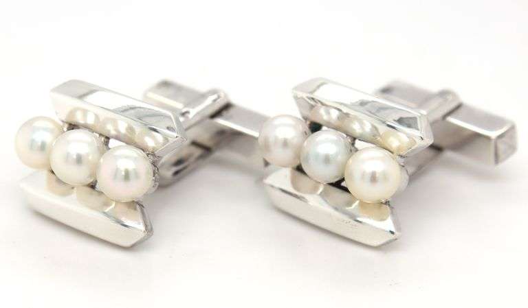 Mikimoto pearl cuff links in sterling silver