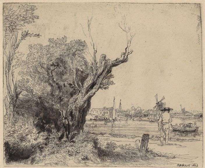 Rare Rembrandt Van Rijn Landscape Heliogravure Signed In The Plate 1883