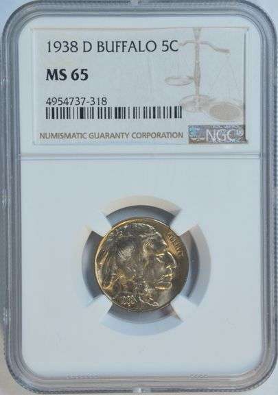 Gem BU 1938-D over 'D' Buffalo Nickel. NGC MS65