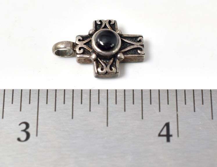 Black Onyx Gemstone Cross Pendant in Sterling Silver