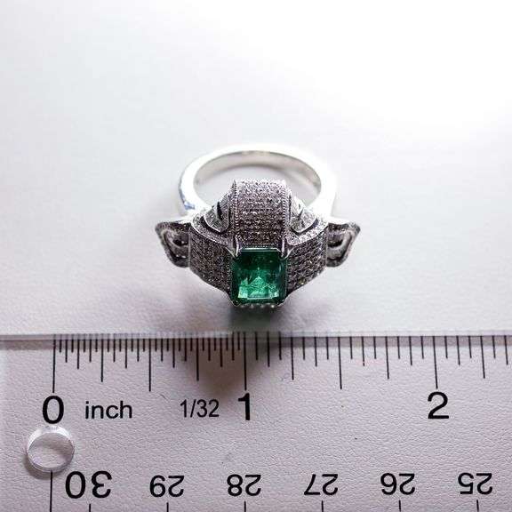 Platinum Emerald and Diamond Ring