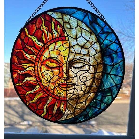 Handmade Stained Glass Sun & Moon Suncatcher