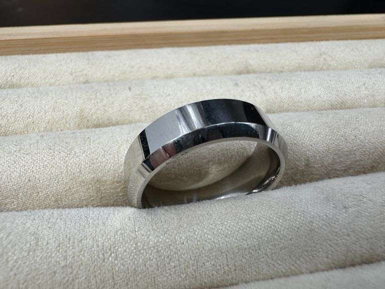Men's Cobalt Chrome Shiny with Beveled Edge Wedding Band Comfort Fit Ring Size 12