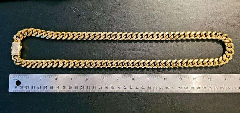 Huge 329.7 Grams 14 Kt Gold Plated Curb Link Necklace