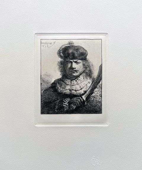 Rare Collectible Etching by Rembrandt, Self Portrait with Raised Sabre