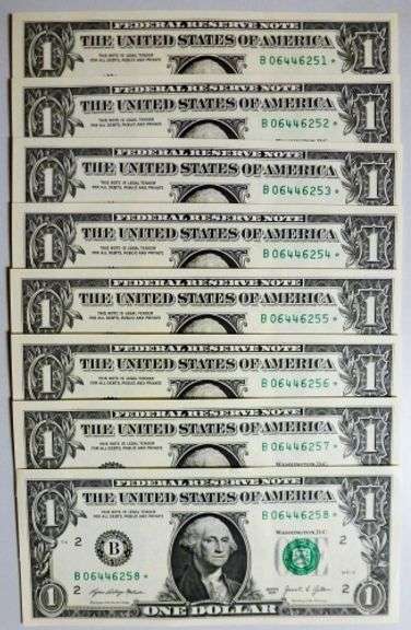 (8) Superb Crisp 2021 $1 Dollar Star Replacement Notes New York Consecutive!