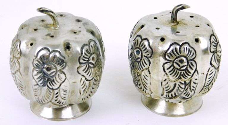 Early Mexico Sterling Silver Pumpkin Salt & Pepper Shakers