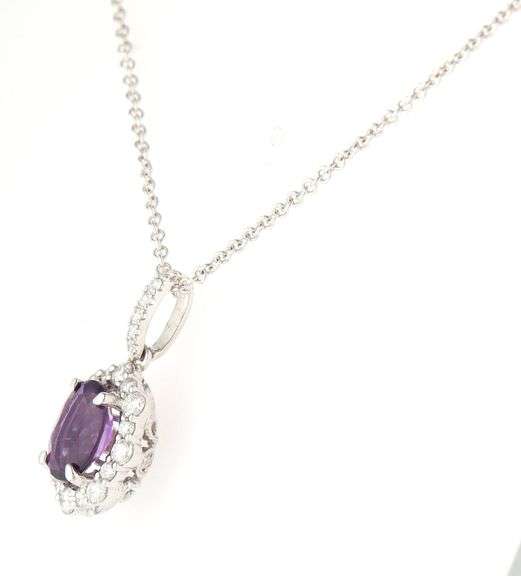 New 1.03ct Oval Amethyst and 0.50ctw Diamond Frame Pendant Necklace in 18K