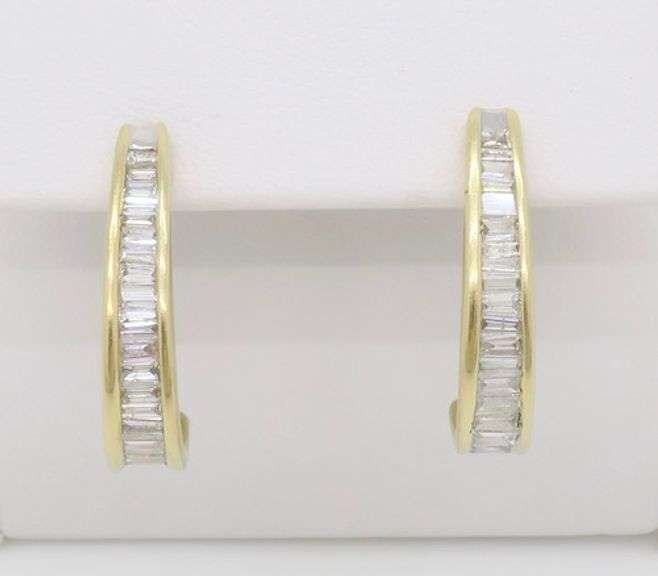 Baguette Cut Diamond J-Hoop Earrings
