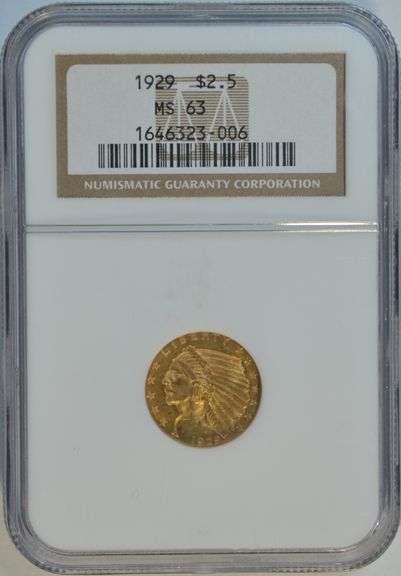 Impressive Choice BU 1929 US $2.50 Indian Gold Piece. NGC MS63