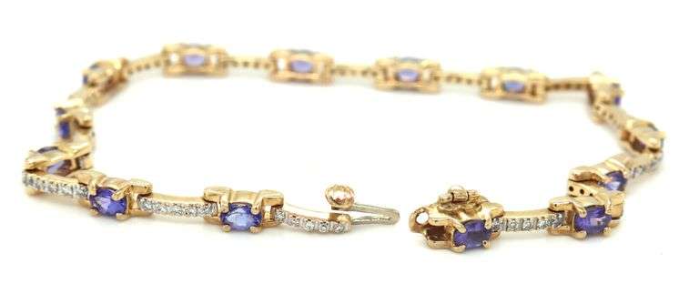 14kt Yellow gold Tanzanite and diamond bracelet