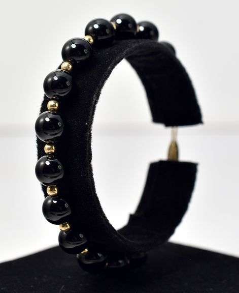 Black Onyx Gemstone Beaded Bracelet in Vermeil Sterling Silver