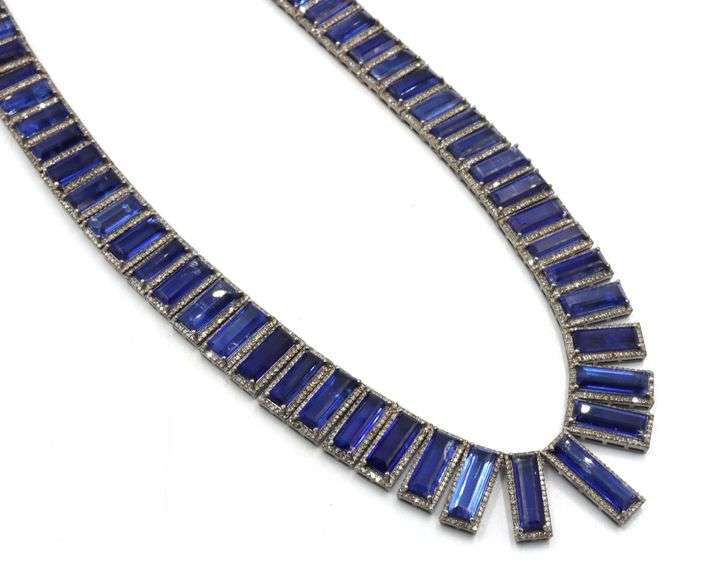 Jaw Dropping 153.53CTW Emerald-Cut Kyanite & 9.49CTW Diamond Necklace in 14K White Gold Over Sterlin