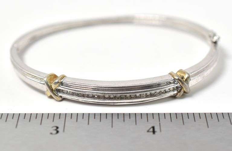 Diamond Hinged Bangle Bracelet in Sterling Silver