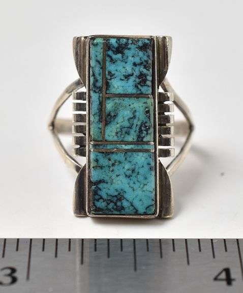 Antonio Yazzie Turquoise Inlay Ring in Sterling Silver