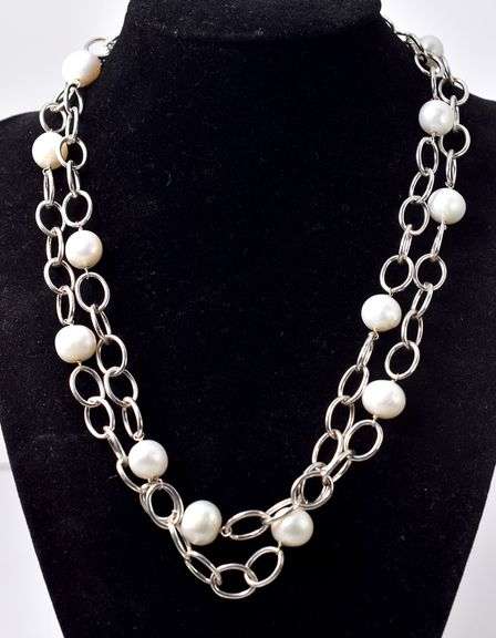 Pearl Chain Necklace in Sterling Silver 55.9 grams.
