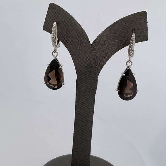 14k White Gold Diamond And Smokey Quartz Set